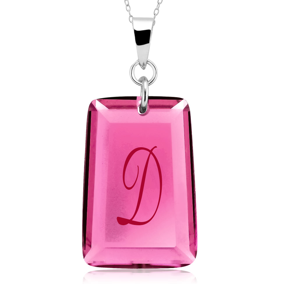 Sterling Silver July/Ruby CZ Laser Engraved Initial 'A' Birthstone Necklace - Letter D