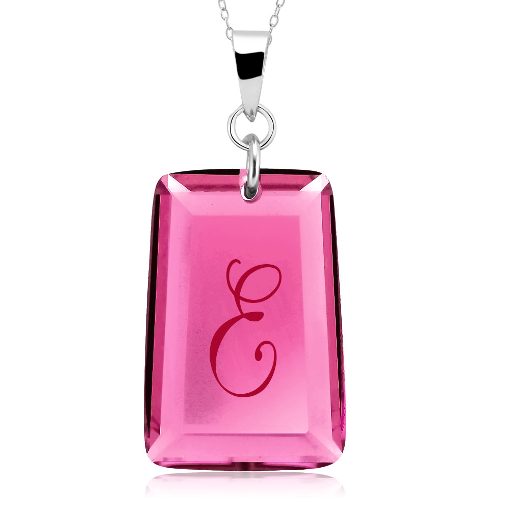 Sterling Silver July/Ruby CZ Laser Engraved Initial 'A' Birthstone Necklace - Letter E