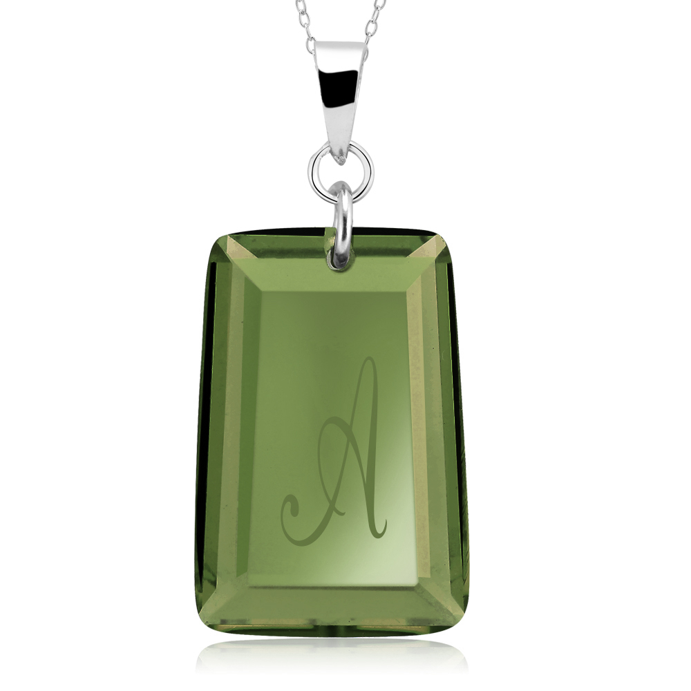 Sterling Silver August/Peridot CZ Laser Engraved Initial 'A' Birthstone Necklace - Letter H