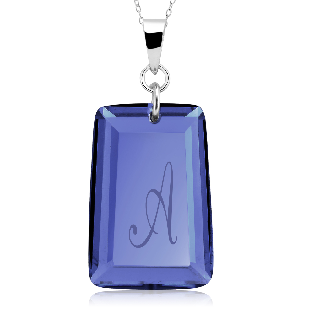 Sterling Silver September/Sapphire CZ Laser Engraved Initial 'A' Birthstone Necklace - Letter Y