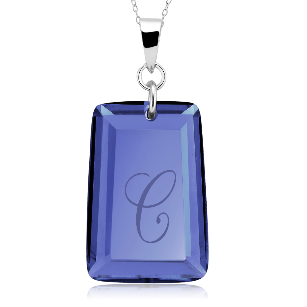 Sterling Silver September/Sapphire CZ Laser Engraved Initial 'A' Birthstone Necklace - Letter Z