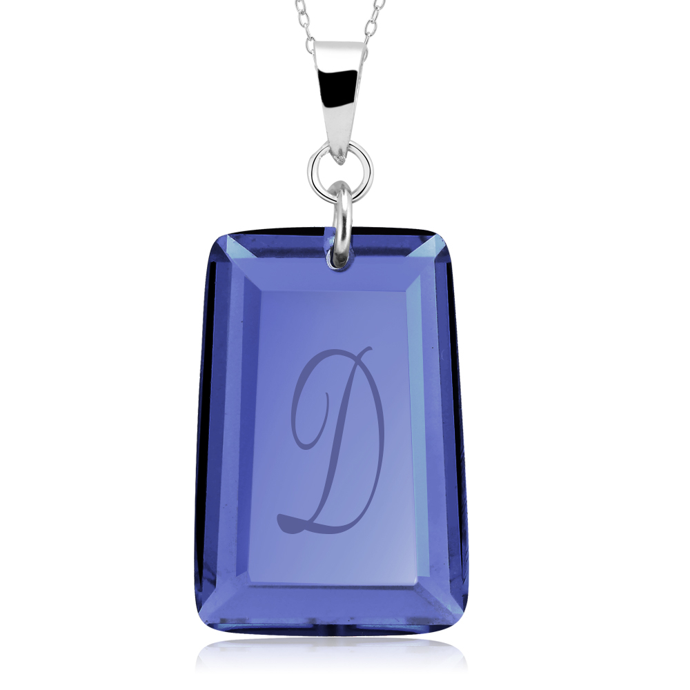 Sterling Silver September/Sapphire CZ Laser Engraved Initial 'A' Birthstone Necklace - Letter D