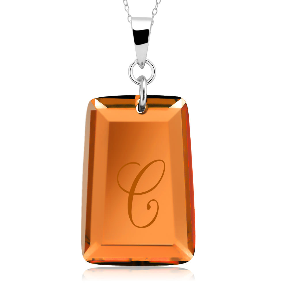 Sterling Silver November/Citrine CZ Laser Engraved Initial 'A' Birthstone Necklace - Letter W