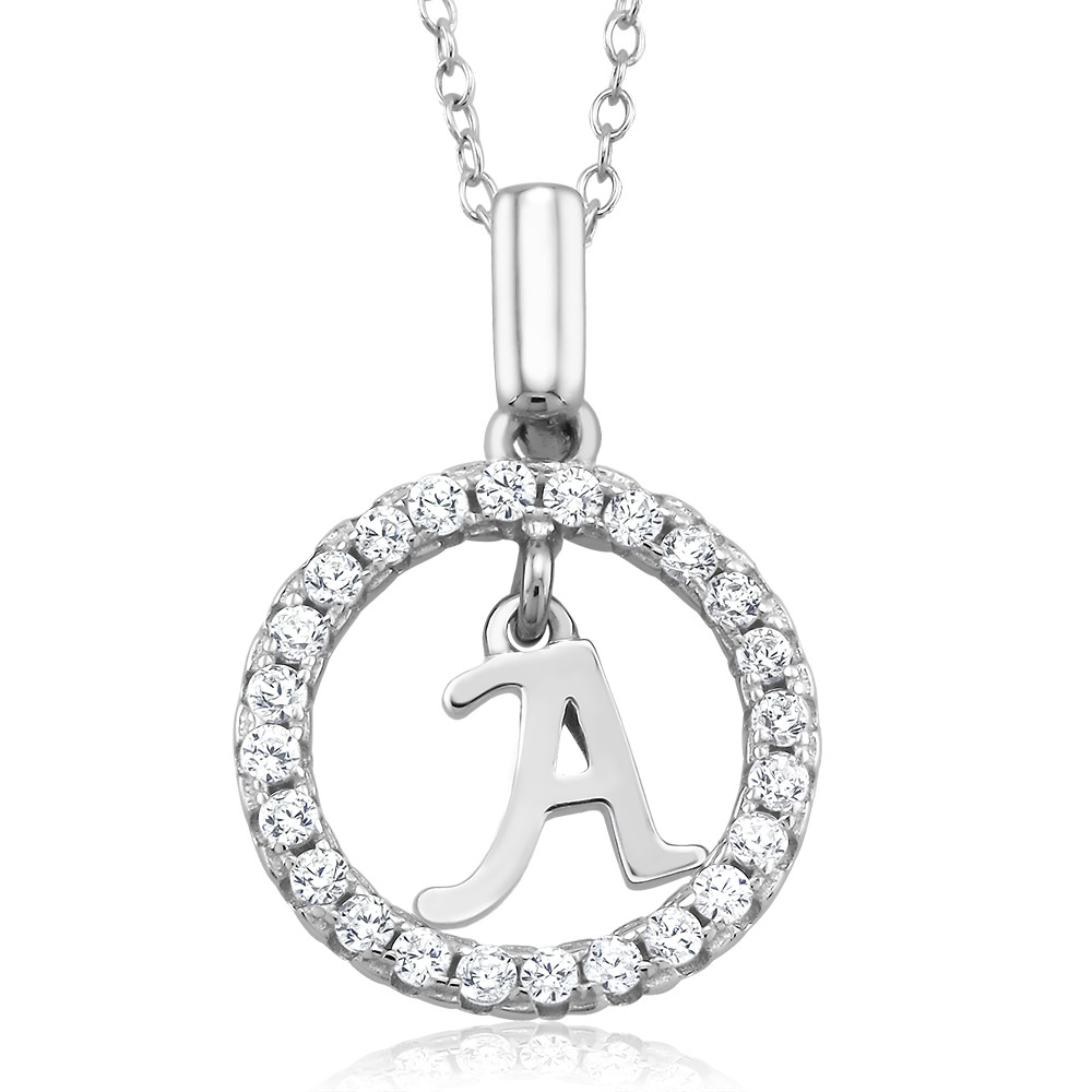 Sterling Silver CZ Open Circle With Initial 'A' Necklace - Letter L