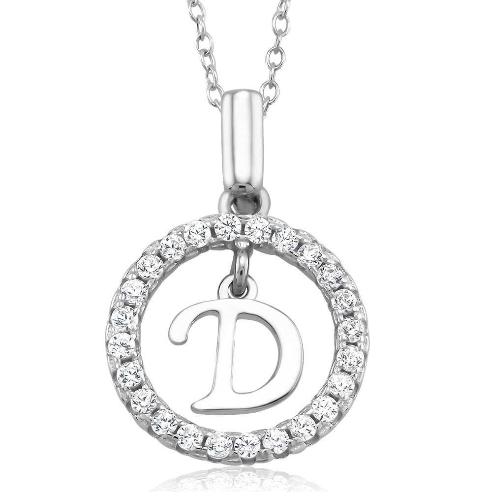 Sterling Silver CZ Open Circle With Initial 'A' Necklace - Letter D