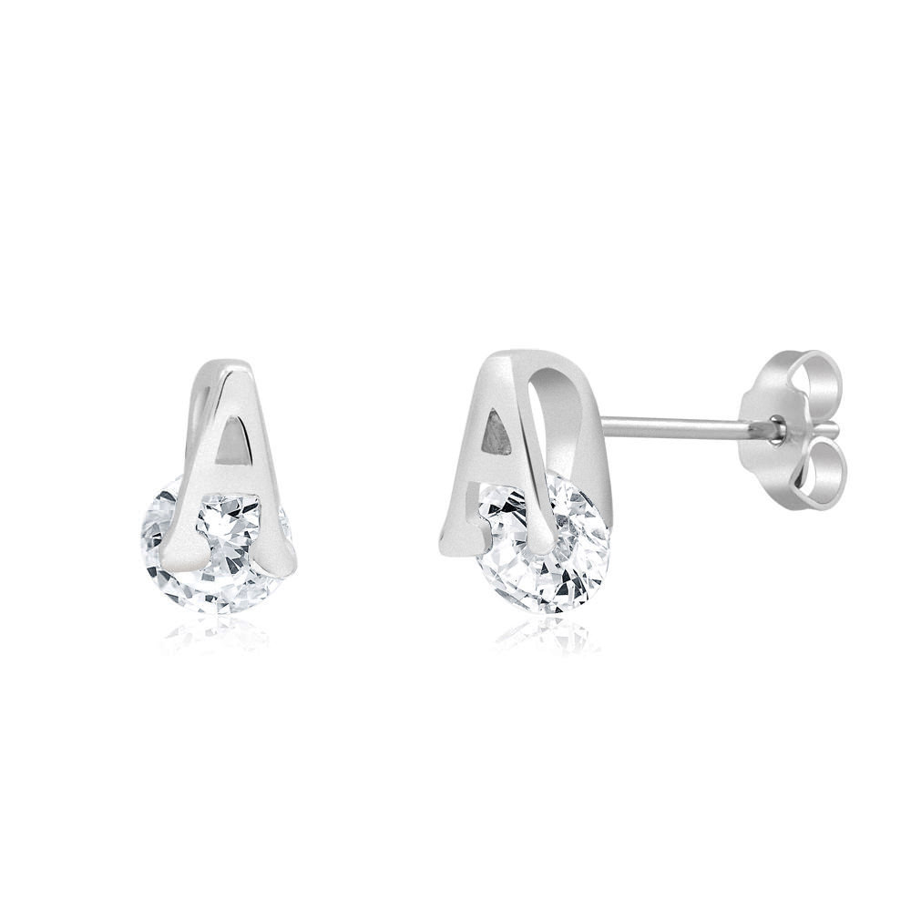 Sterling Silver CZ Initial 'A' Stud Earrings - Letter U