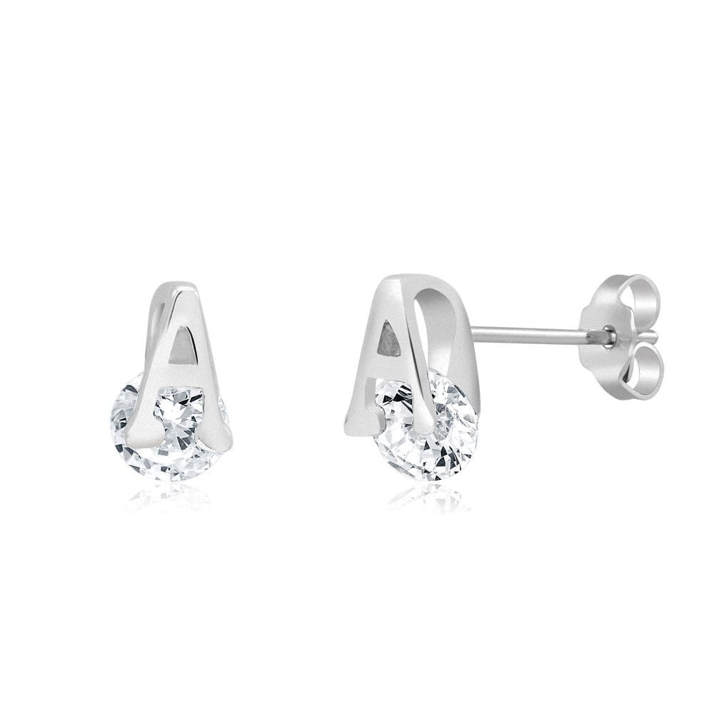 Sterling Silver CZ Initial 'A' Stud Earrings - Letter V