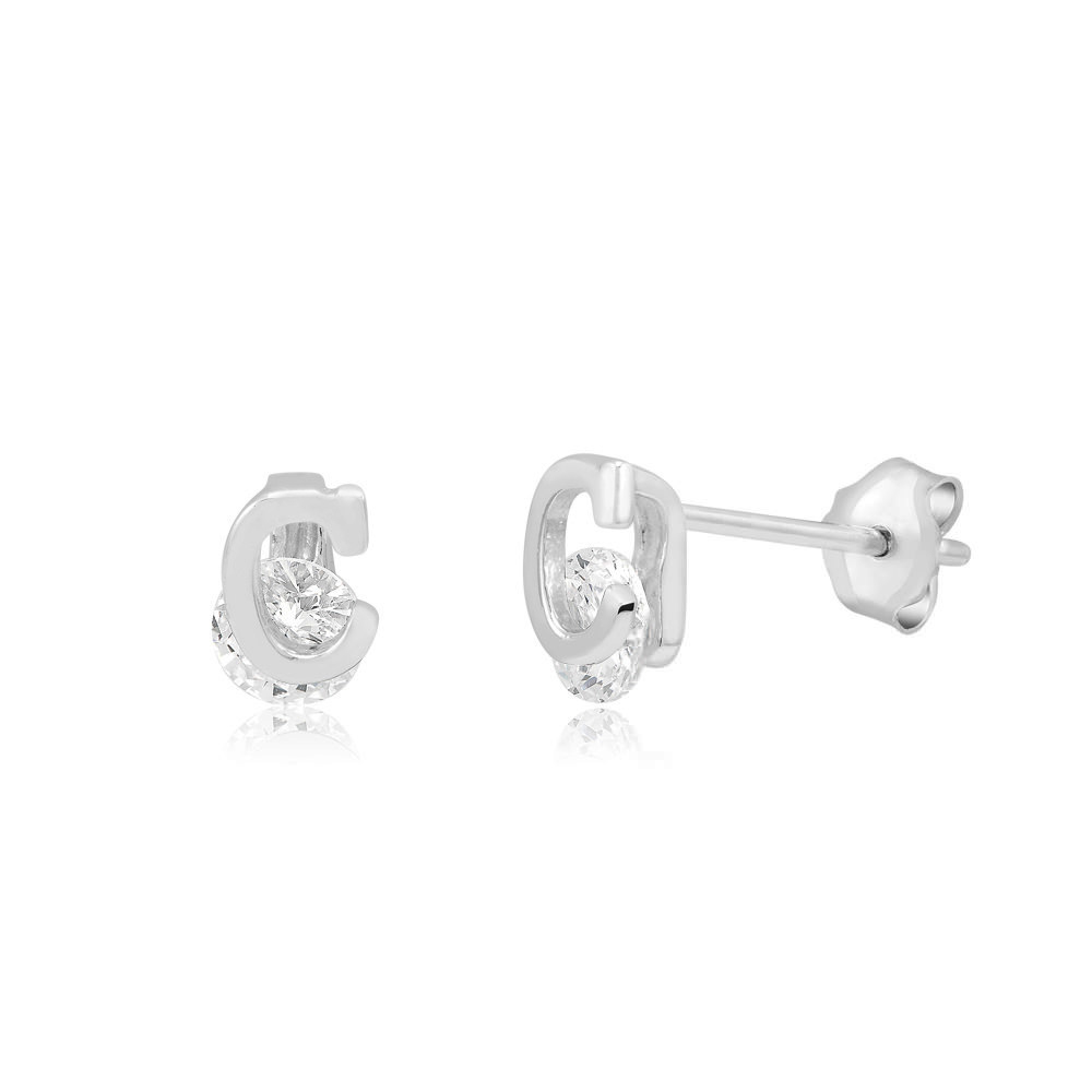 Sterling Silver CZ Initial 'A' Stud Earrings - Letter U