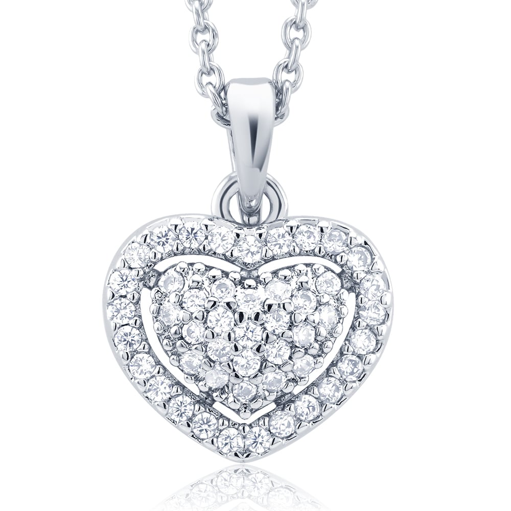 Rhodium Plated Cubic Zirconia Heart Necklace