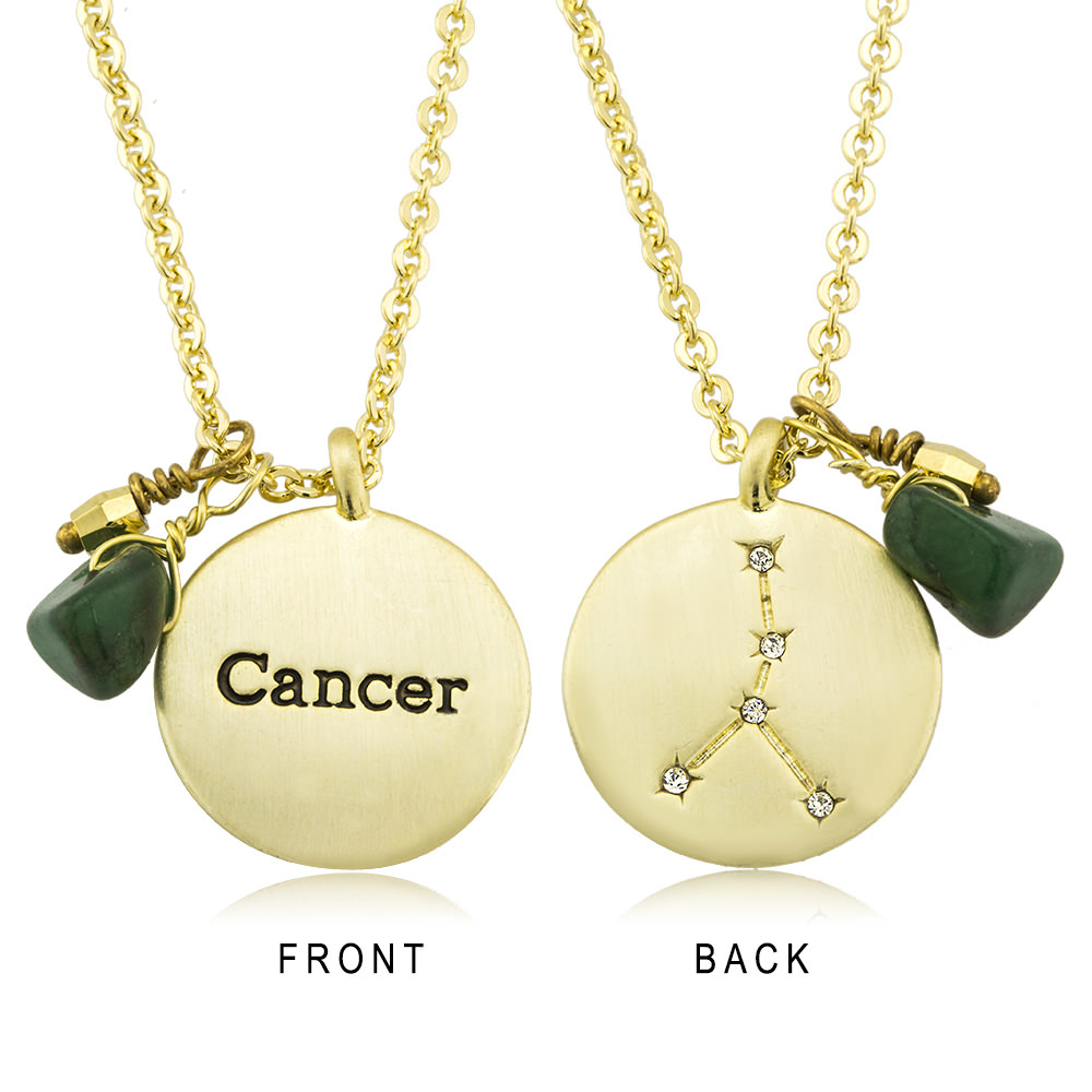 Gold Plated Cancer Constellation With July/Ruby Quartz Birthstone Necklace