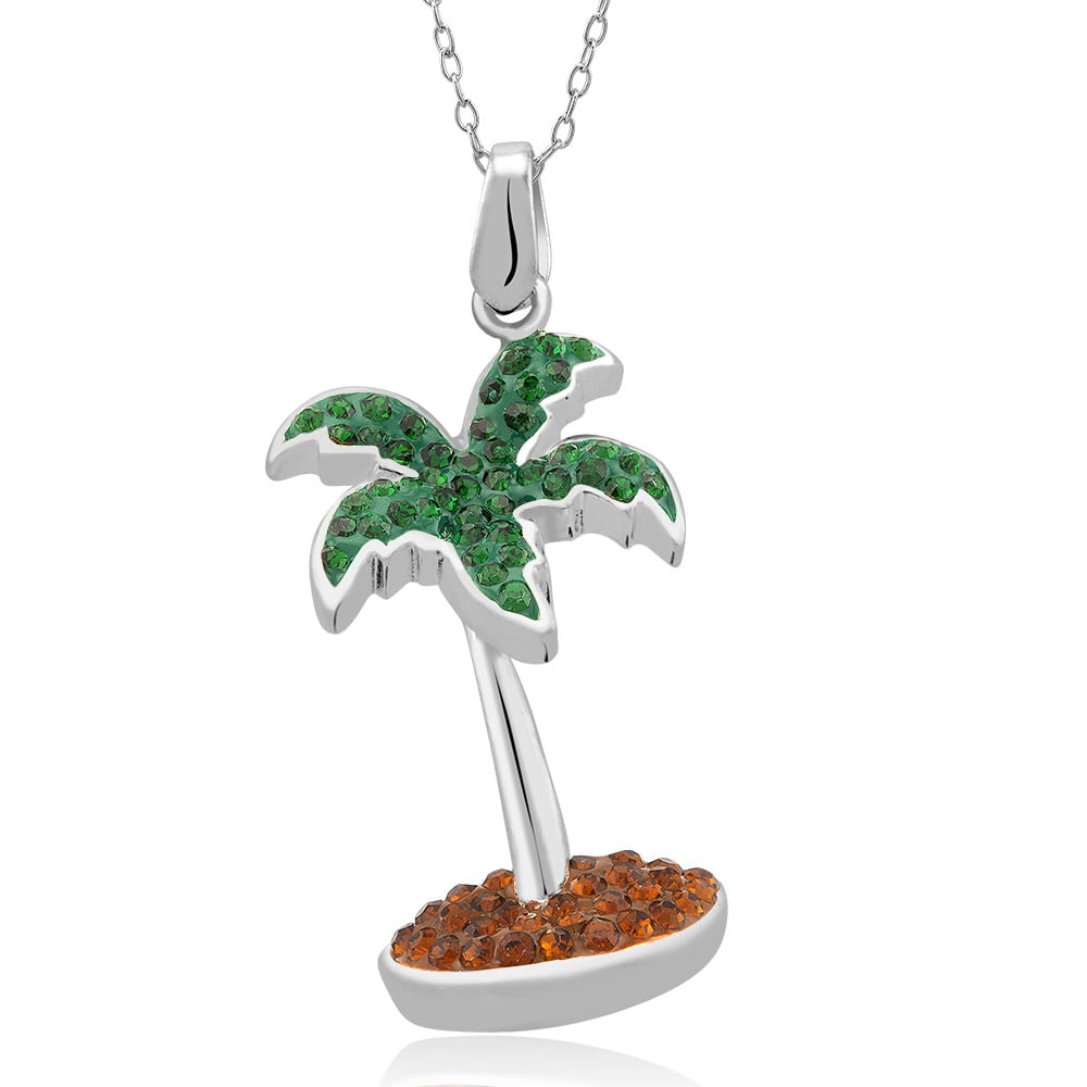Rhodium Plated Crystal Palm Tree Necklace