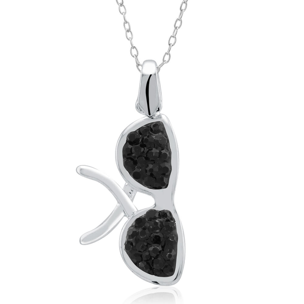 Rhodium Plated Crystal Sunglasses Necklace
