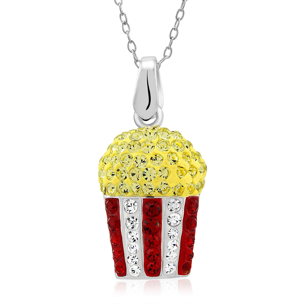 Rhodium Plated Crystal Popcorn Necklace