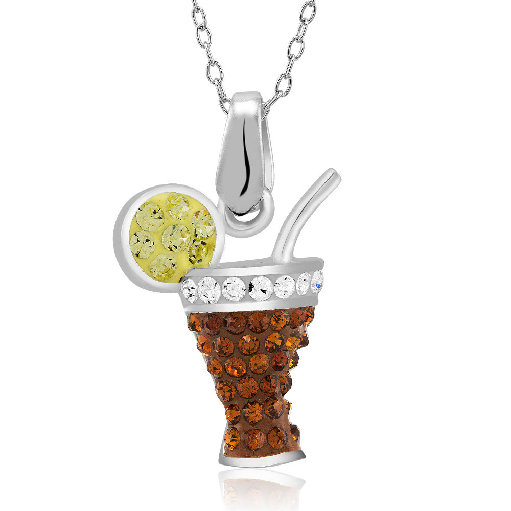 Rhodium Plated Crystal Cocktail Drink Necklace