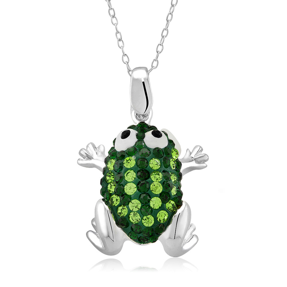 Rhodium Plated Crystal Frog Necklace