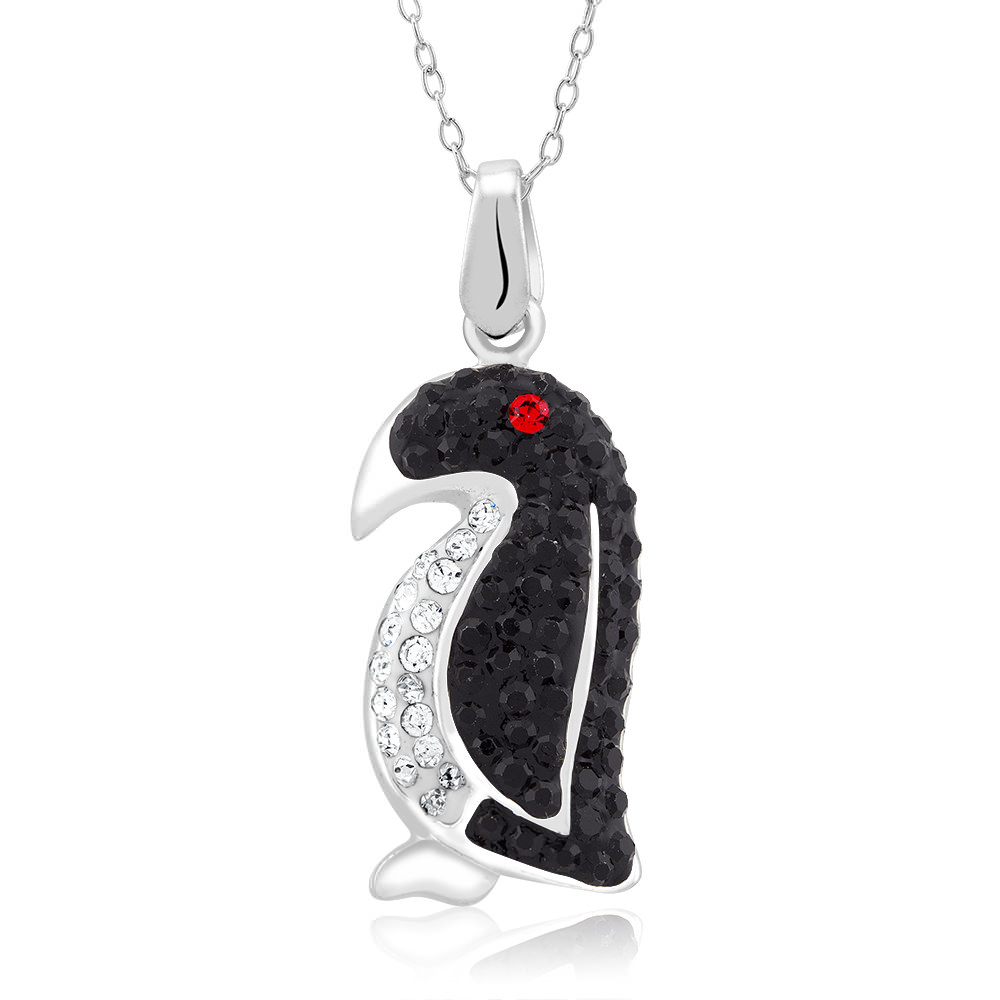 Rhodium Plated Crystal Penguin Necklace