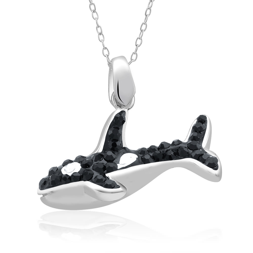 Rhodium Plated Crystal Whale Necklace