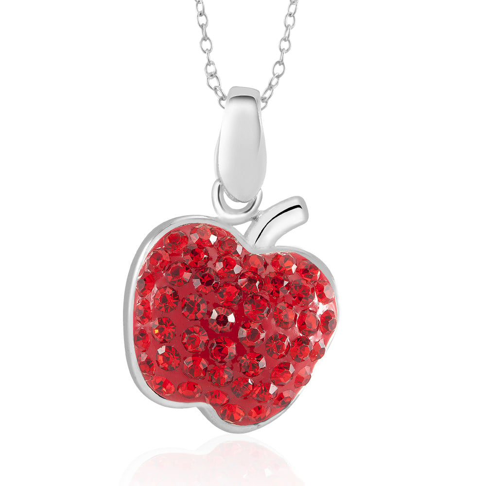 Rhodium Plated Crystal Apple Necklace