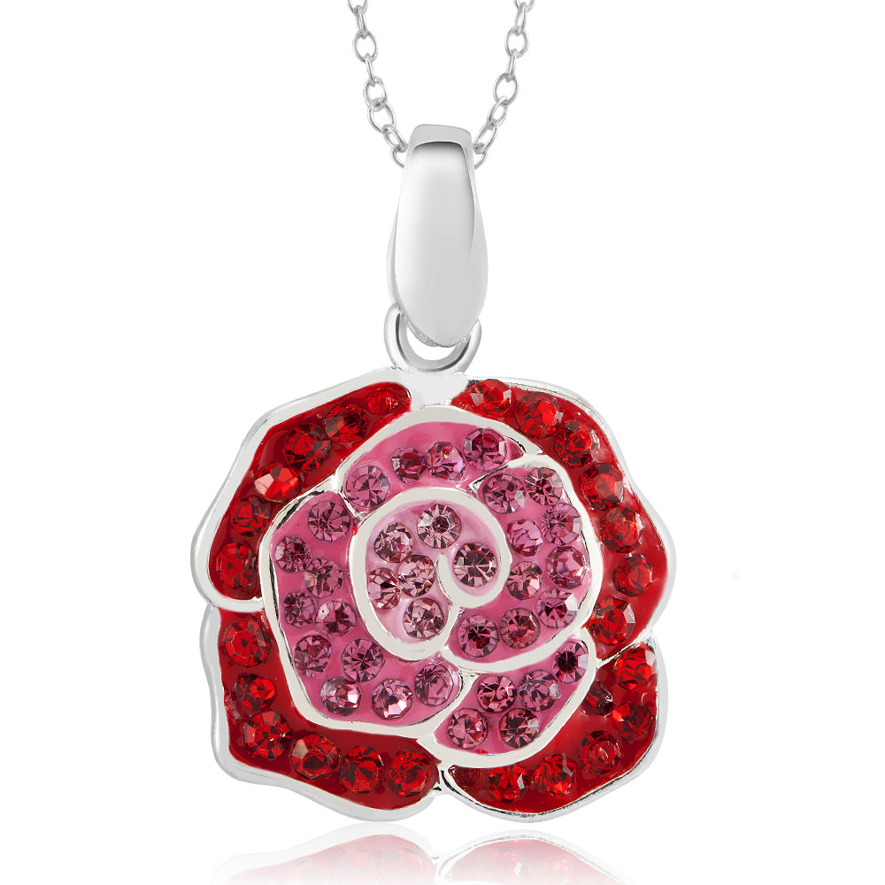 Rhodium Plated Crystal Rose Necklace