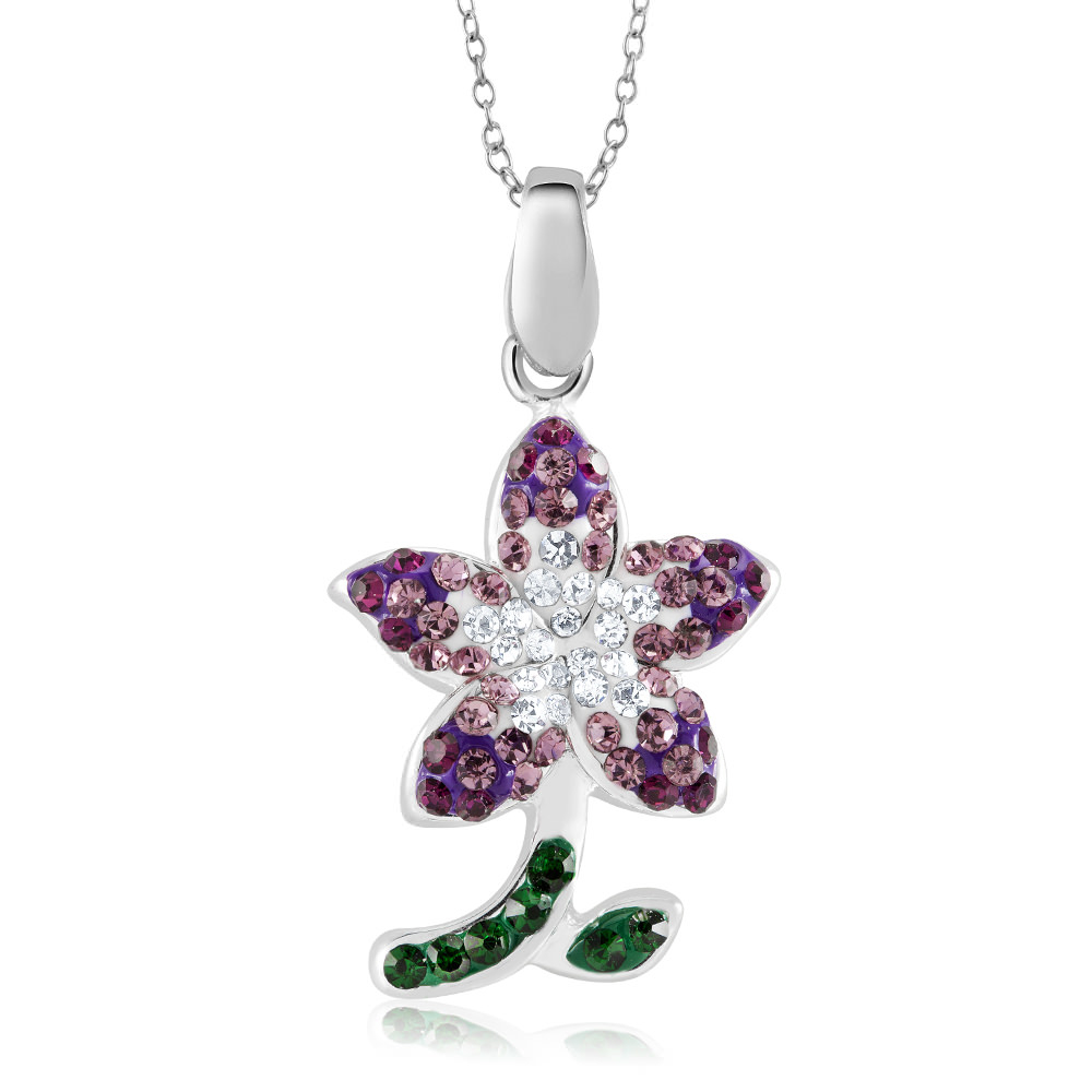 Rhodium Plated Crystal Flower Necklace