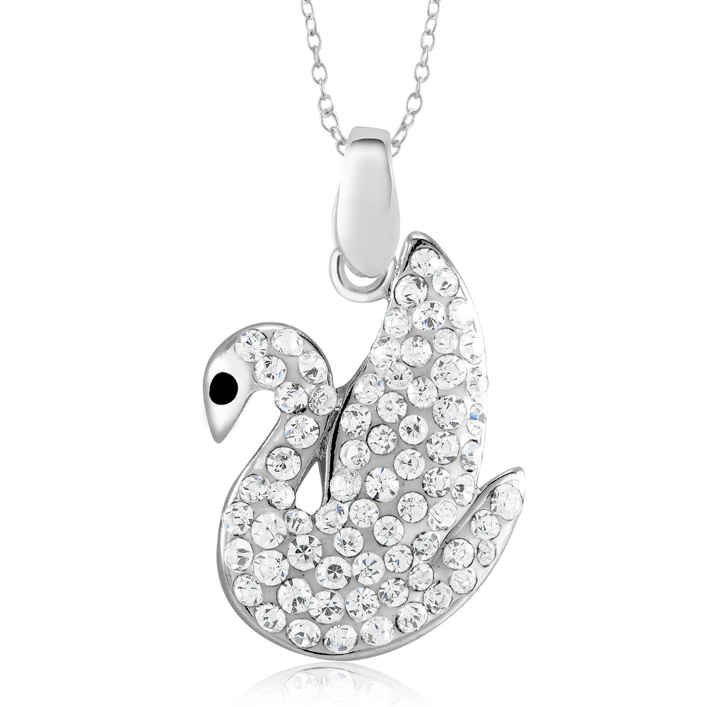 Rhodium Plated Crystal Swan Necklace