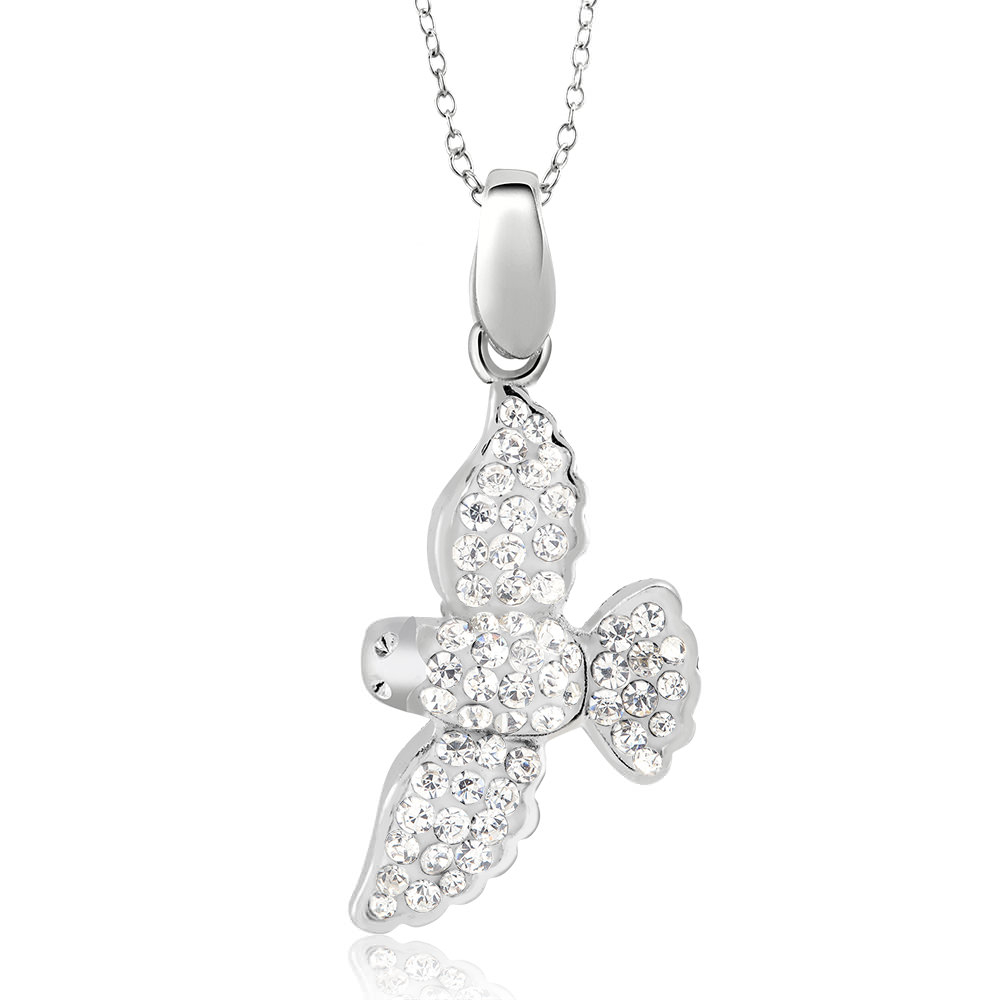 Rhodium Plated Crystal Seagull Necklace