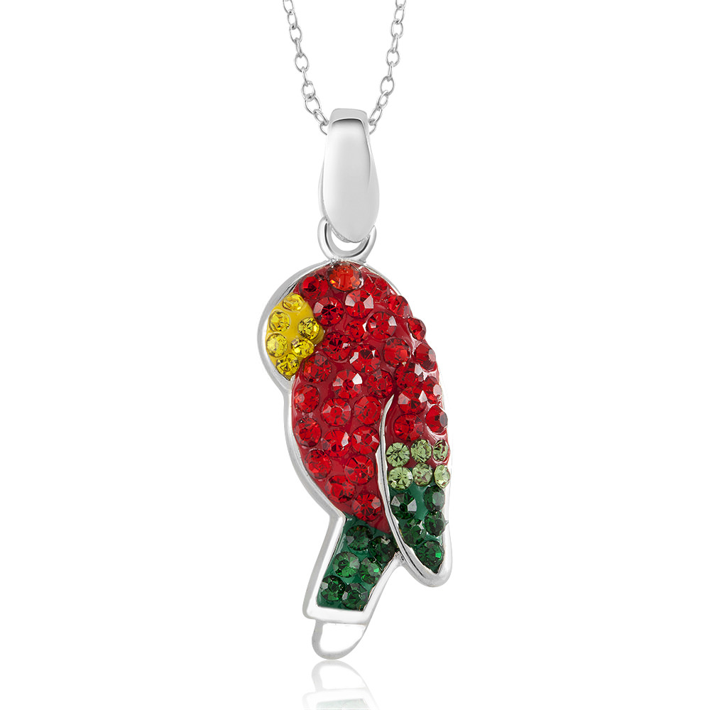 Rhodium Plated Crystal Parrot Necklace