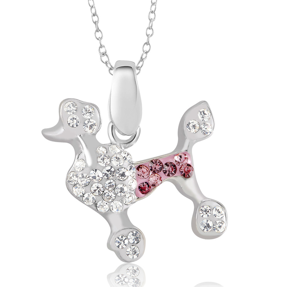 Rhodium Plated Crystal Poodle Necklace