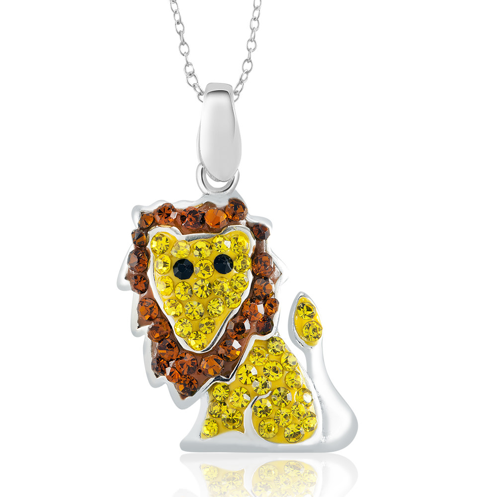 Rhodium Plated Crystal Lion Necklace