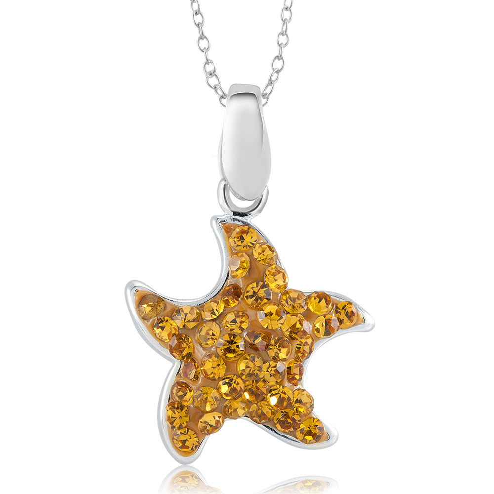 Rhodium Plated Crystal Starfish Necklace