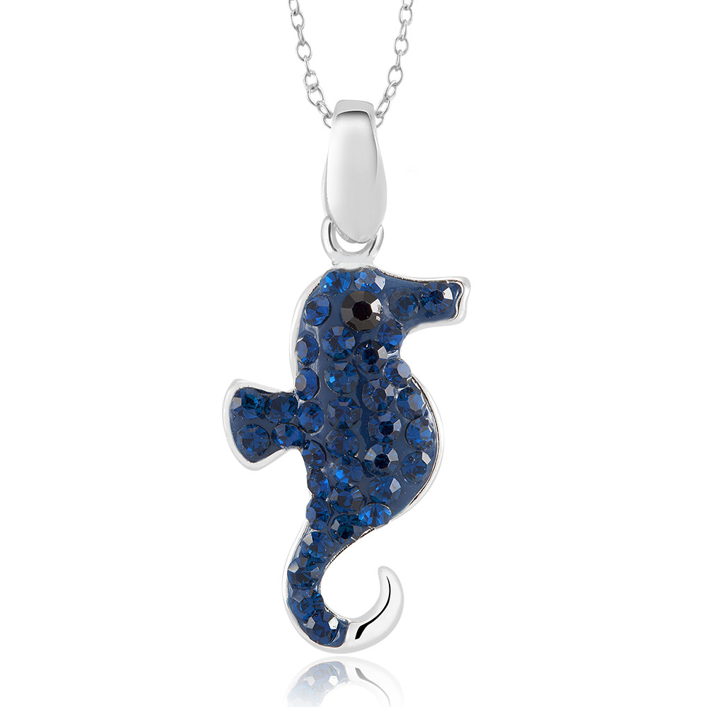Rhodium Plated Crystal Seahorse Necklace