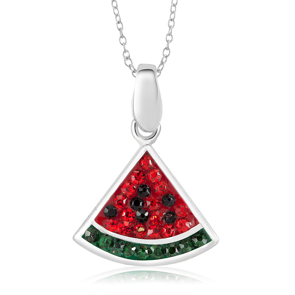 Rhodium Plated Crystal Watermelon Slice Necklace