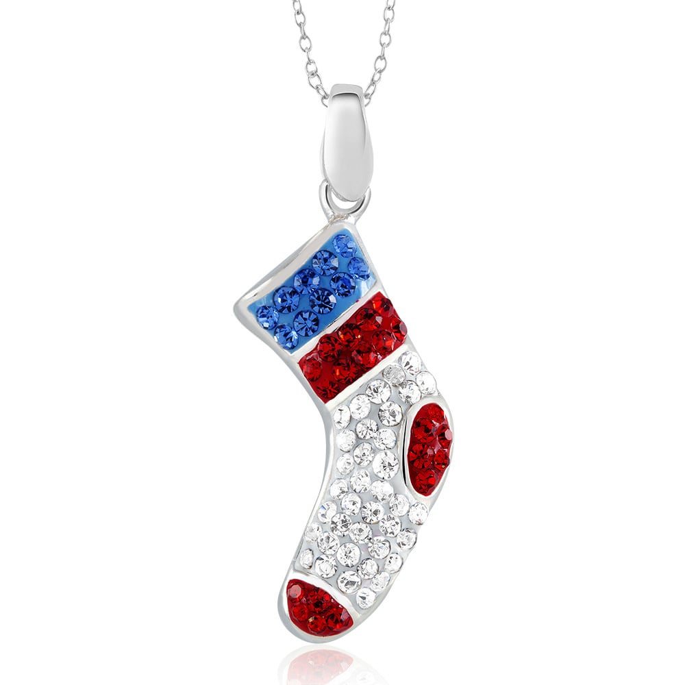 Rhodium Plated Crystal Christmas Stocking Necklace
