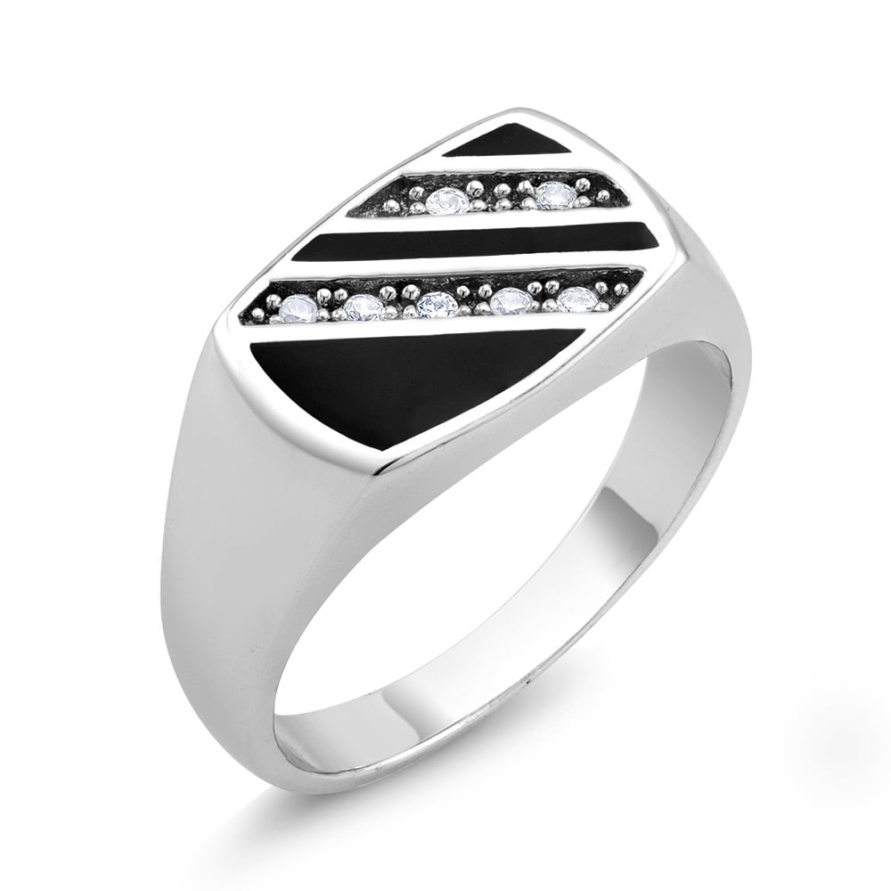 Rhodium Plated Black Epoxy And CZ Square Fashion Men's Ring Sizes 9-12 Available - Size 12