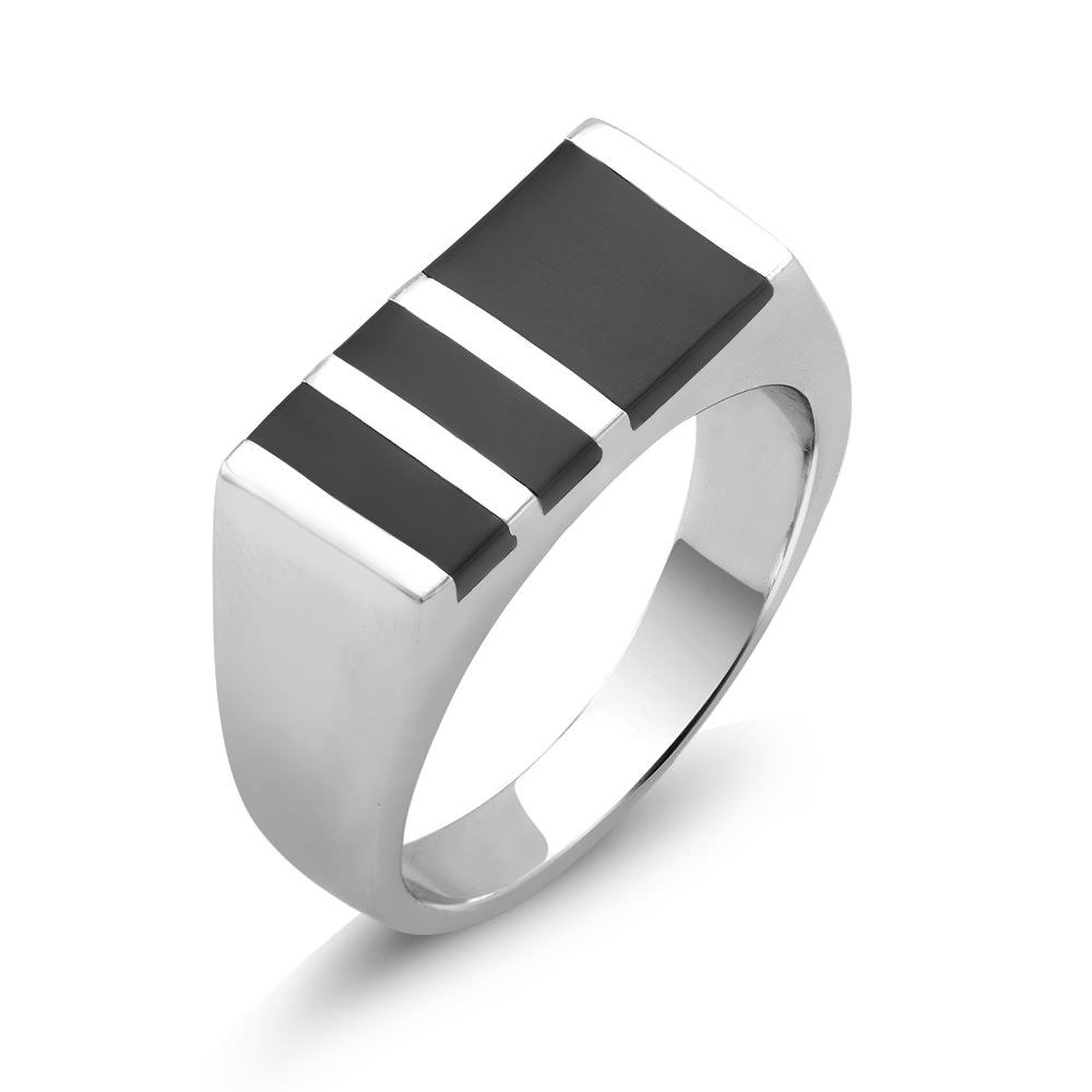 Rhodium Plated Black Epoxy Square Men's Ring Sizes 9-12 Available - Size 12