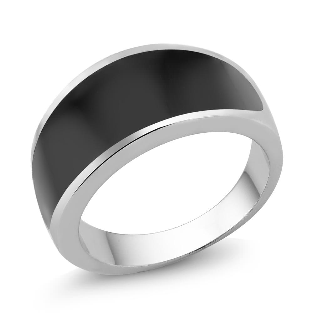 Rhodium Plated Black Epoxy Men's Ring Sizes 9-12 Available - Size 9