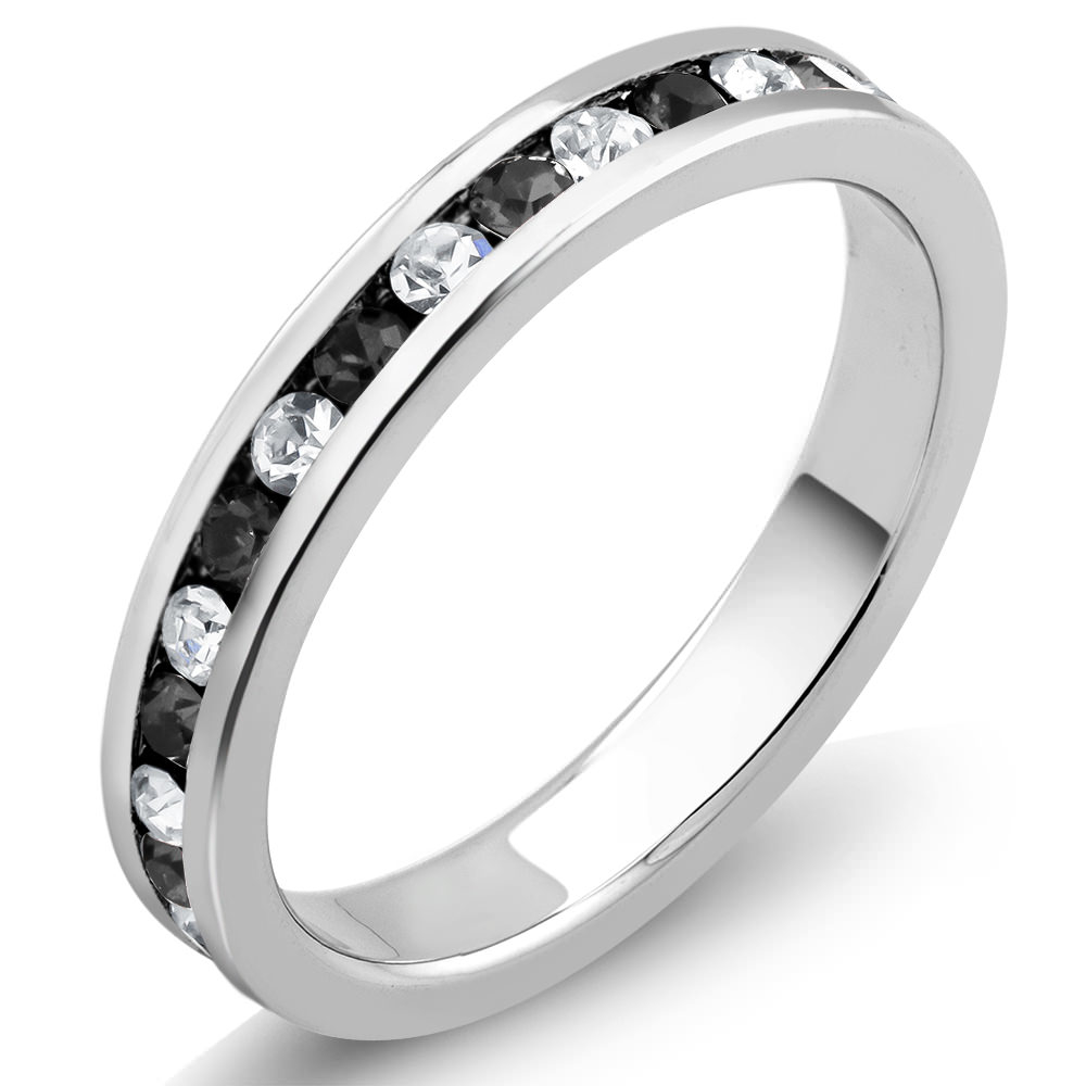 Rhodium Plated April/Clear And Jet Crystal Eternity Band Sizes 6-9 Available - Size 8