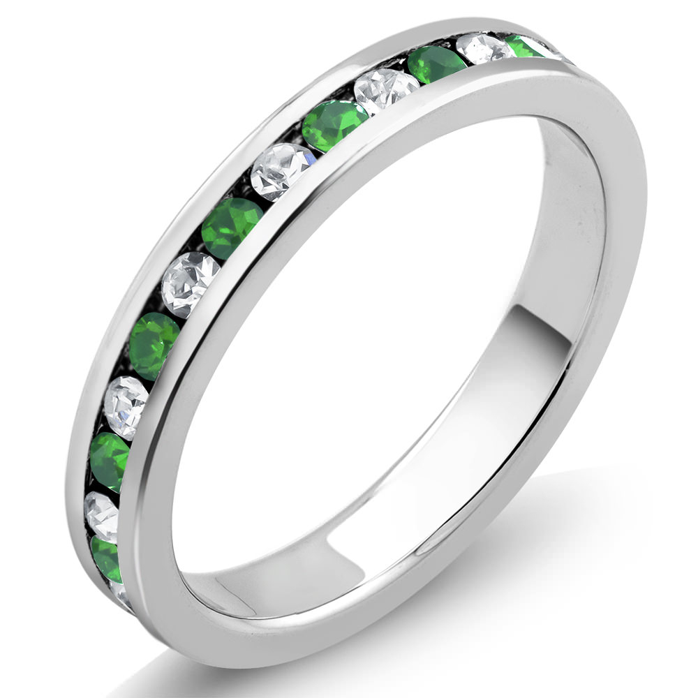 Rhodium Plated May/Emerald Crystal Eternity Band Sizes 6-9 Available - Size 6