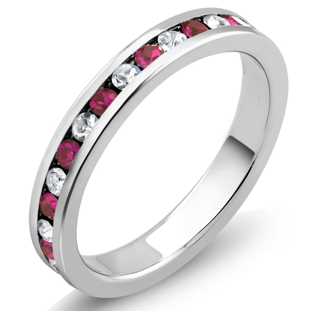 Rhodium Plated July/Ruby Crystal Eternity Band Sizes 6-9 Available - Size 6
