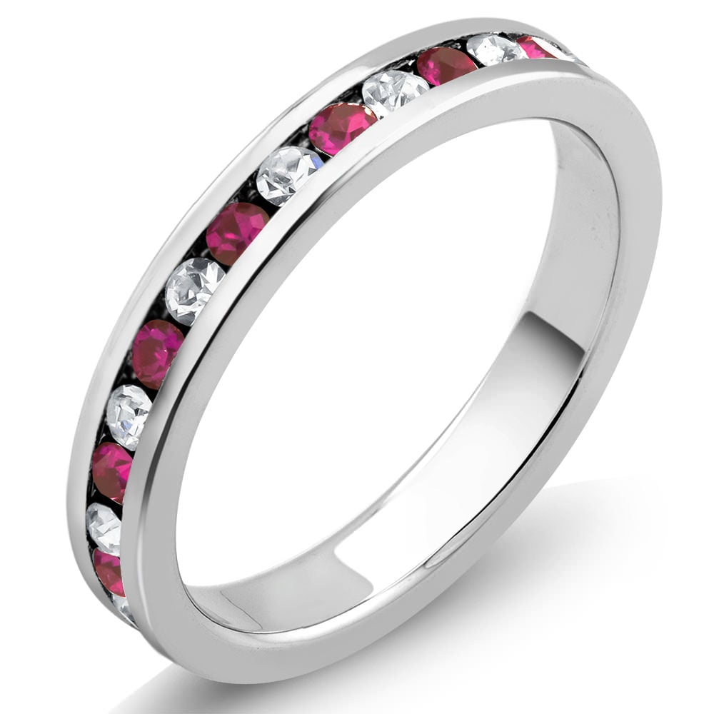 Rhodium Plated July/Ruby Crystal Eternity Band Sizes 6-9 Available - Size 8