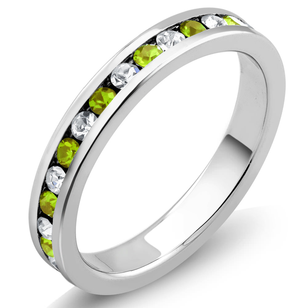 Rhodium Plated August/Peridot Crystal Eternity Band Sizes 6-9 Available - Size 8