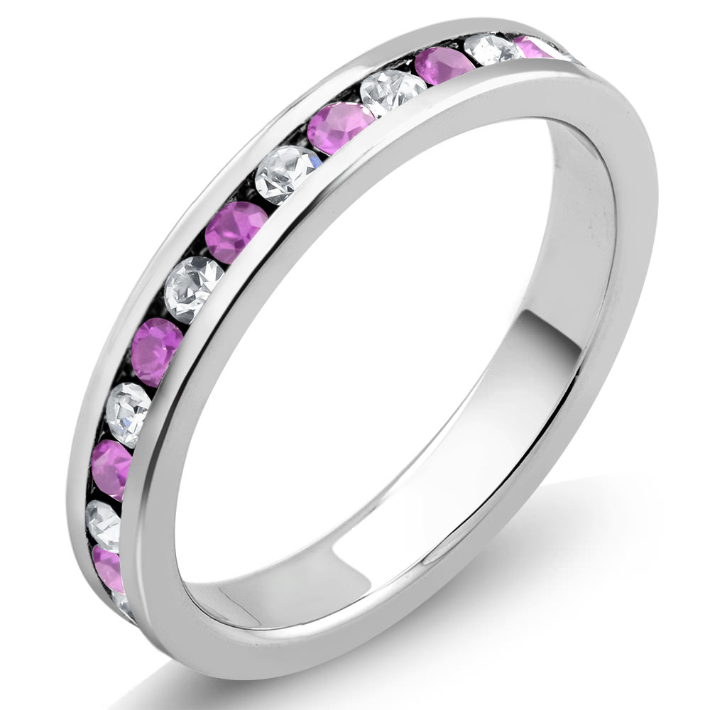 Rhodium Plated October/Pink Tourmaline Crystal Eternity Band Sizes 6-9 Available - Size 7