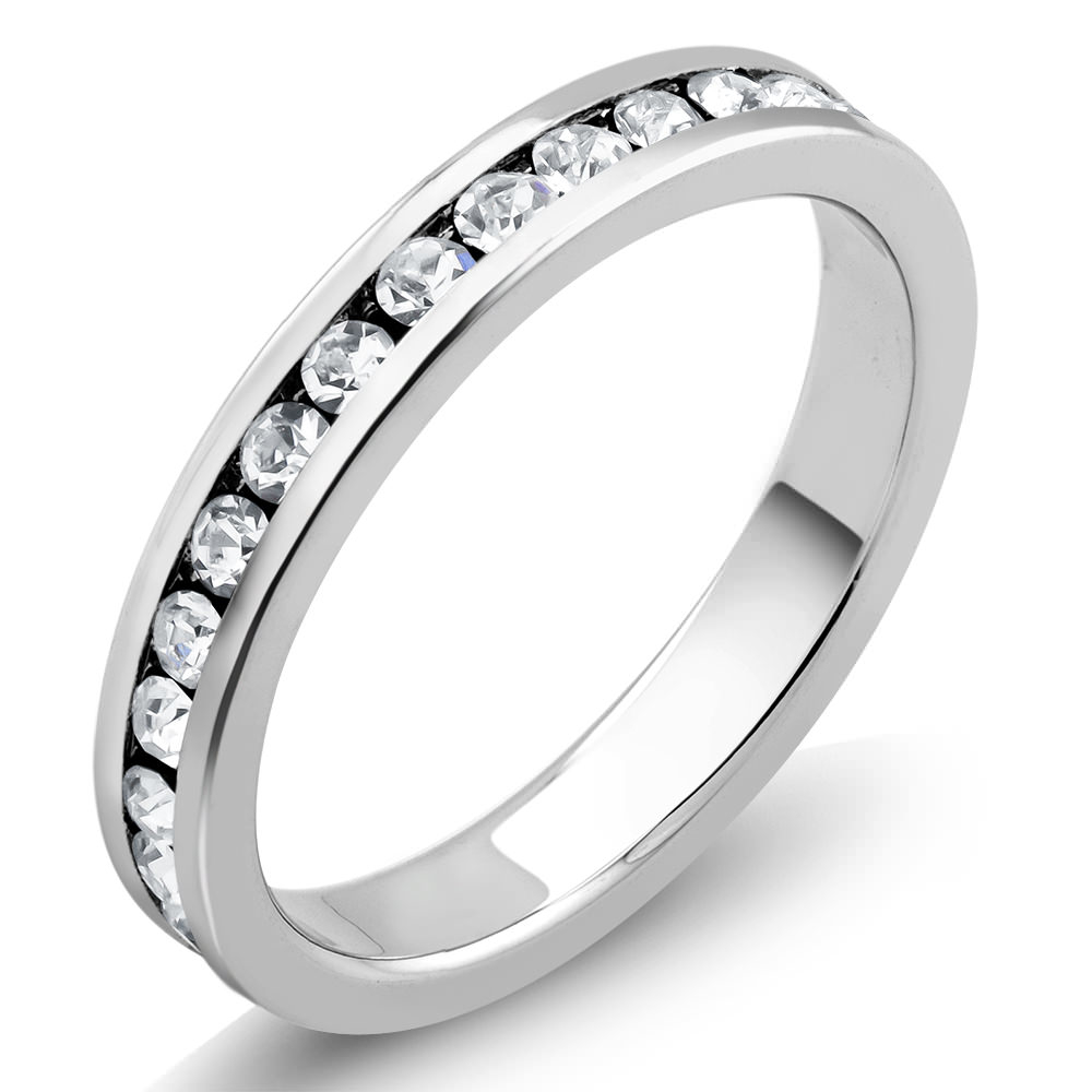 Sterling Silver Finish Crystal Eternity Band Sizes 6-9 Available - Size 8