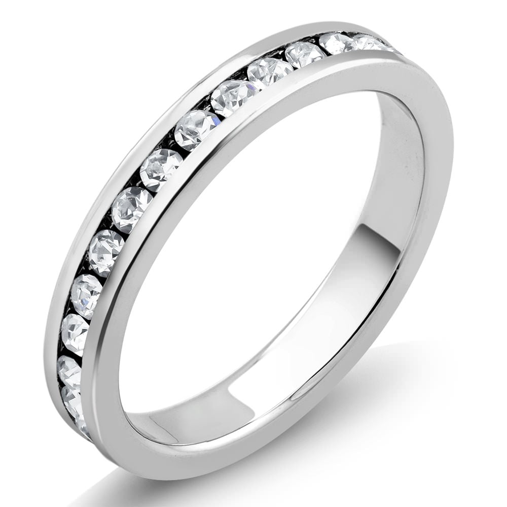 Sterling Silver Finish Crystal Eternity Band Sizes 6-9 Available - Size 9