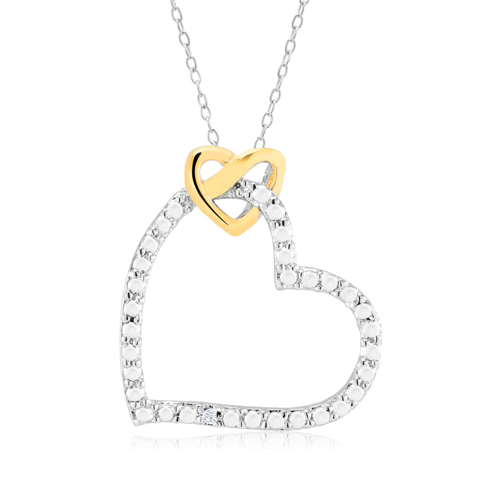 Rhodium Plated And Gold Plated Diamond Accent Sideways Open Heart Necklace