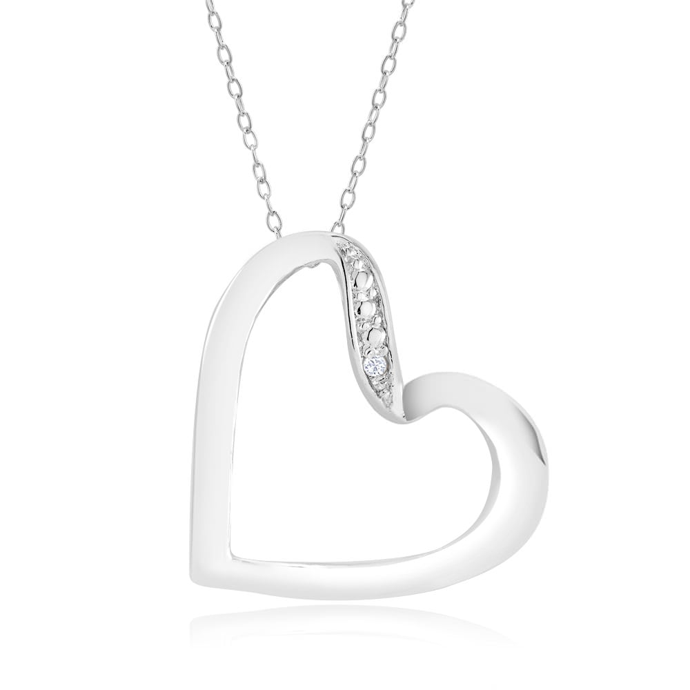 Rhodium Plated Diamond Accent Open Heart Necklace