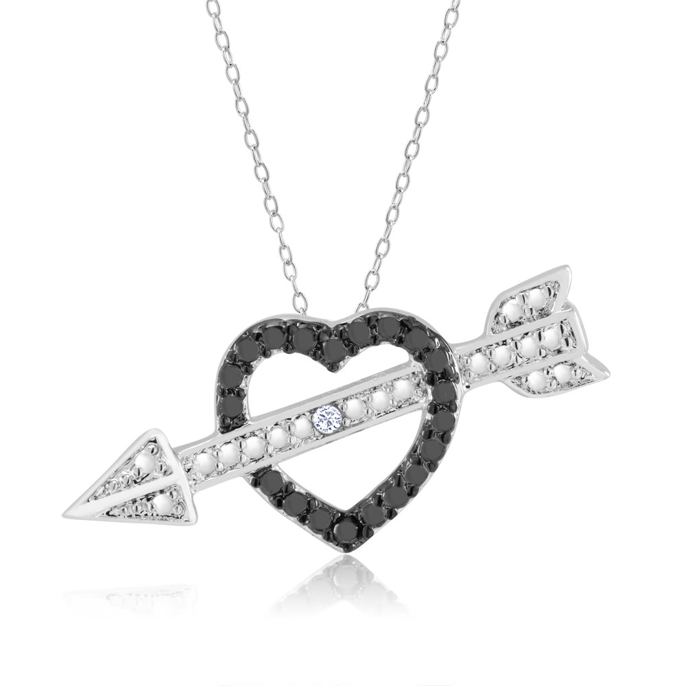 Rhodium Plated And Black IP Diamond Accent Shooting Heart Necklace
