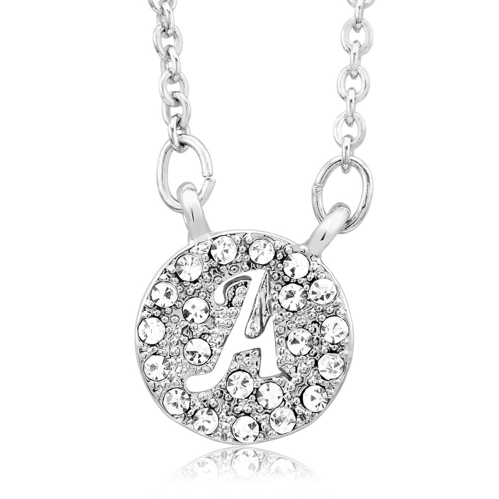 Sterling Silver Plated CZ Cut-Out Initial 'A' Round Disc Necklace - Letter R