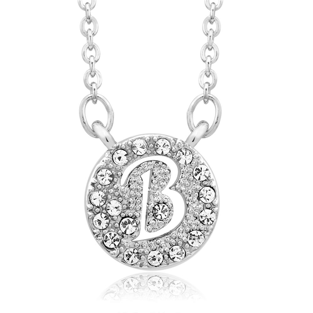 Sterling Silver Plated CZ Cut-Out Initial 'A' Round Disc Necklace - Letter B
