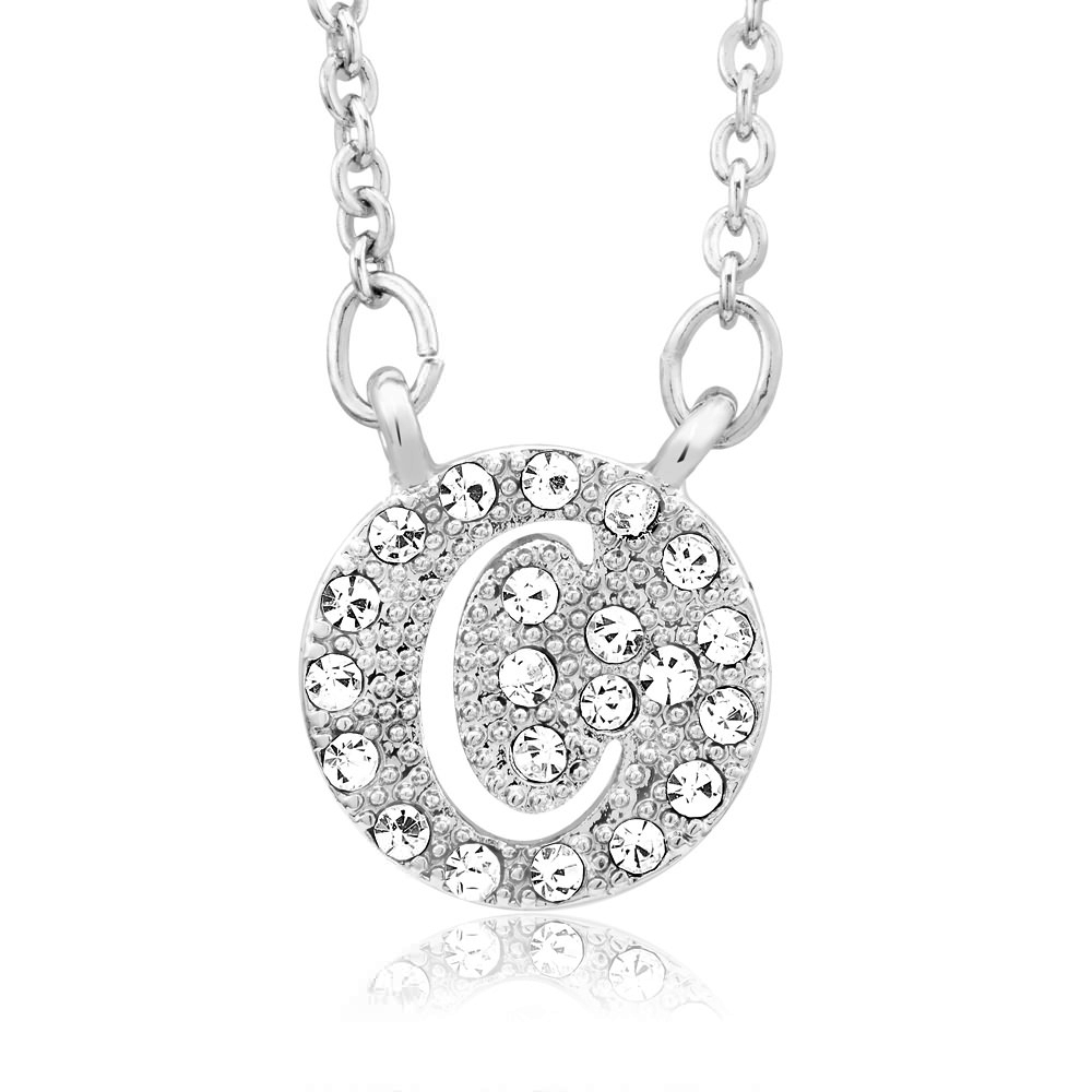 Sterling Silver Plated CZ Cut-Out Initial 'A' Round Disc Necklace - Letter B